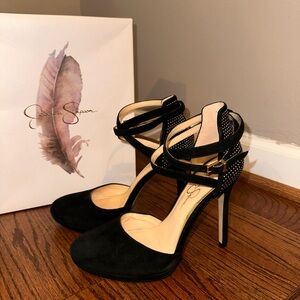 Jessica Simpson Elegant Black Suede Stiletto Heels